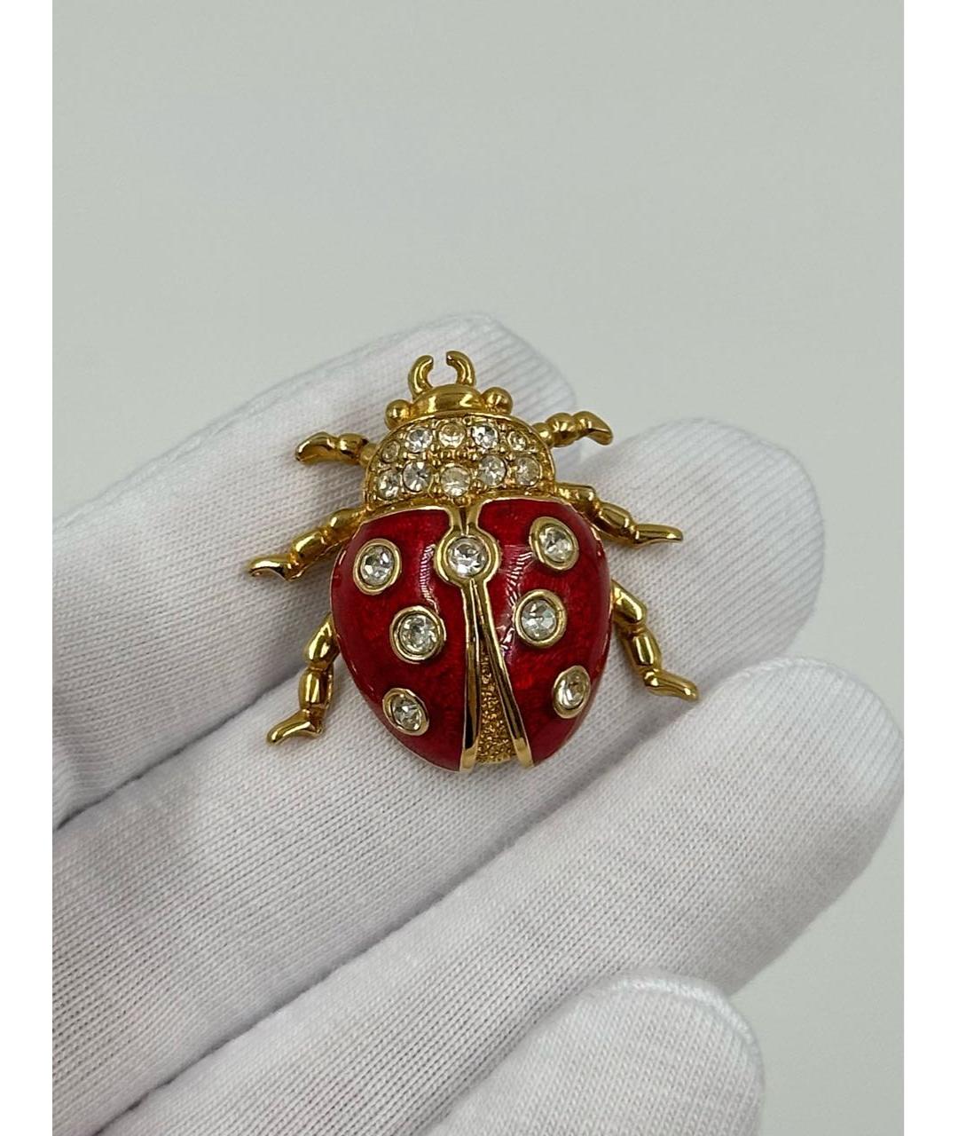 CHRISTIAN DIOR Красная позолоченная булавка / брошь, фото 2