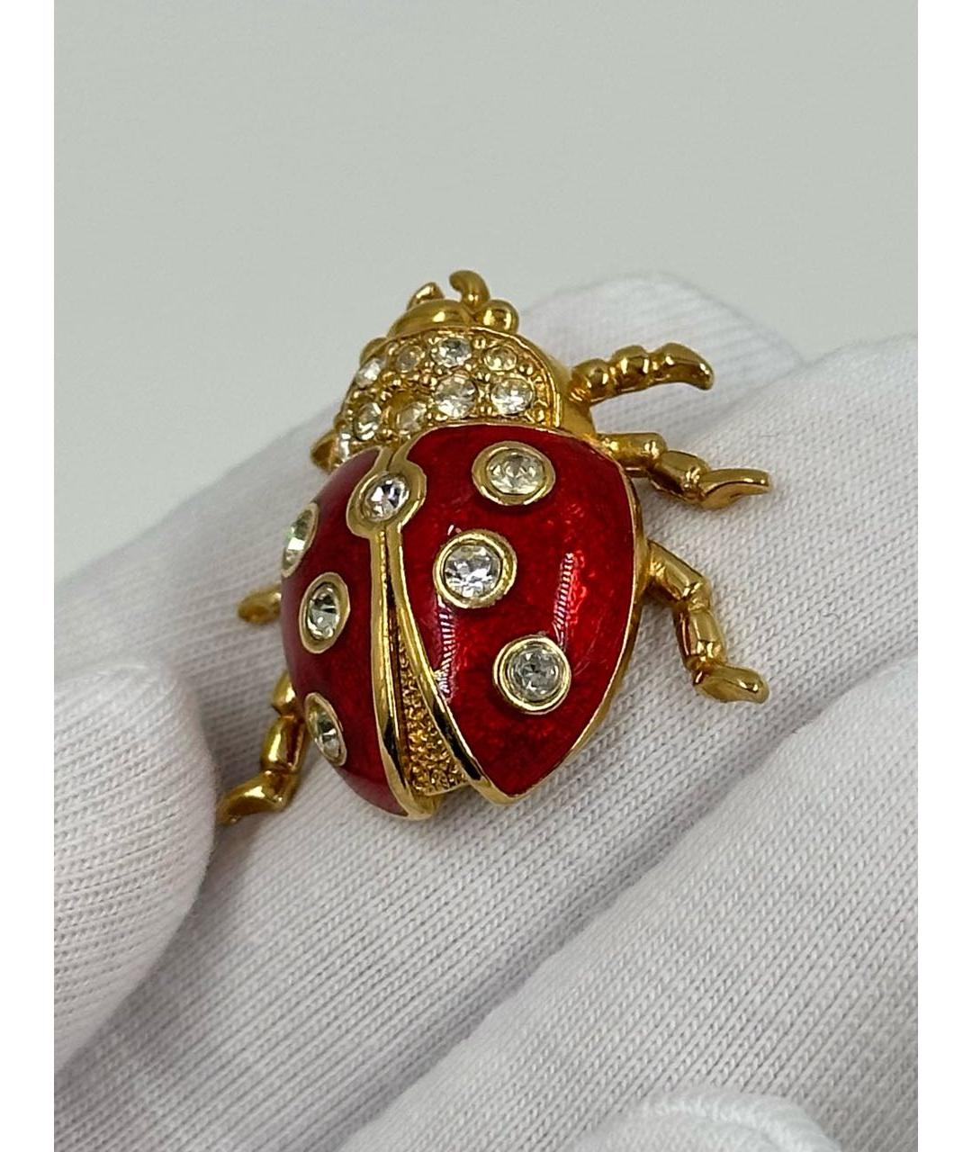 CHRISTIAN DIOR Красная позолоченная булавка / брошь, фото 3