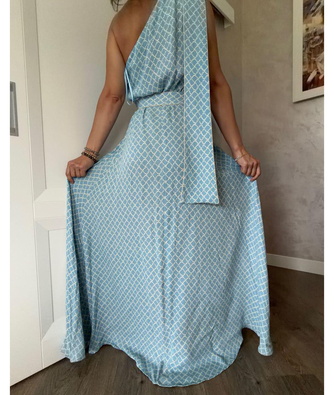 ELISABETTA FRANCHI Голубое вискозное коктейльное платье, фото 6