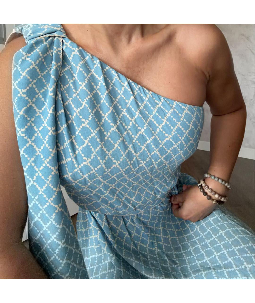ELISABETTA FRANCHI Голубое вискозное коктейльное платье, фото 5