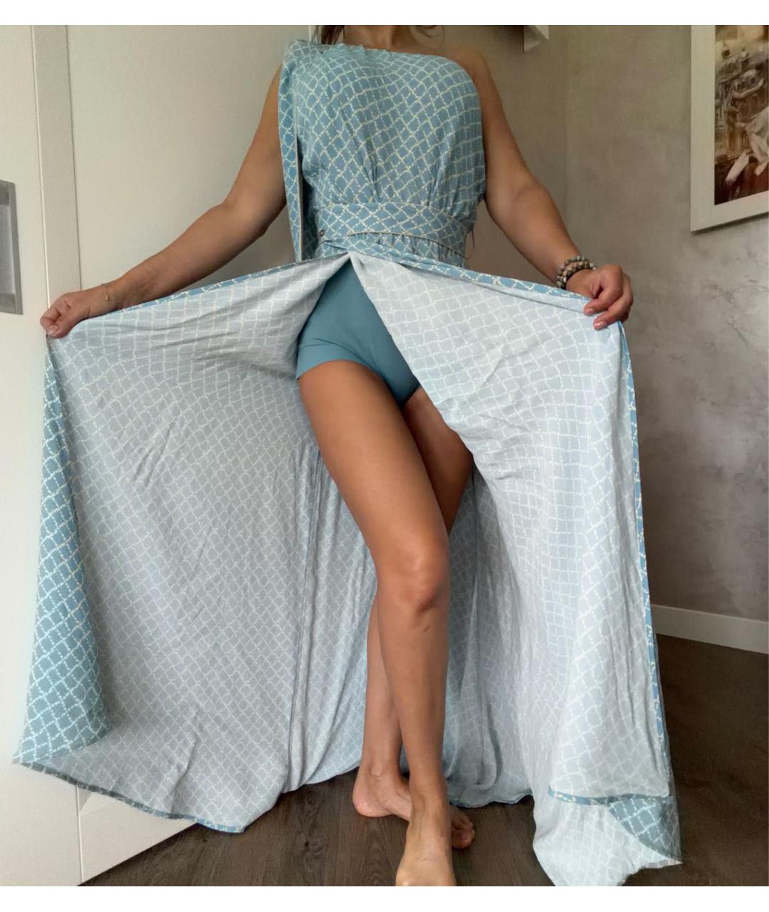 ELISABETTA FRANCHI Голубое вискозное коктейльное платье, фото 7