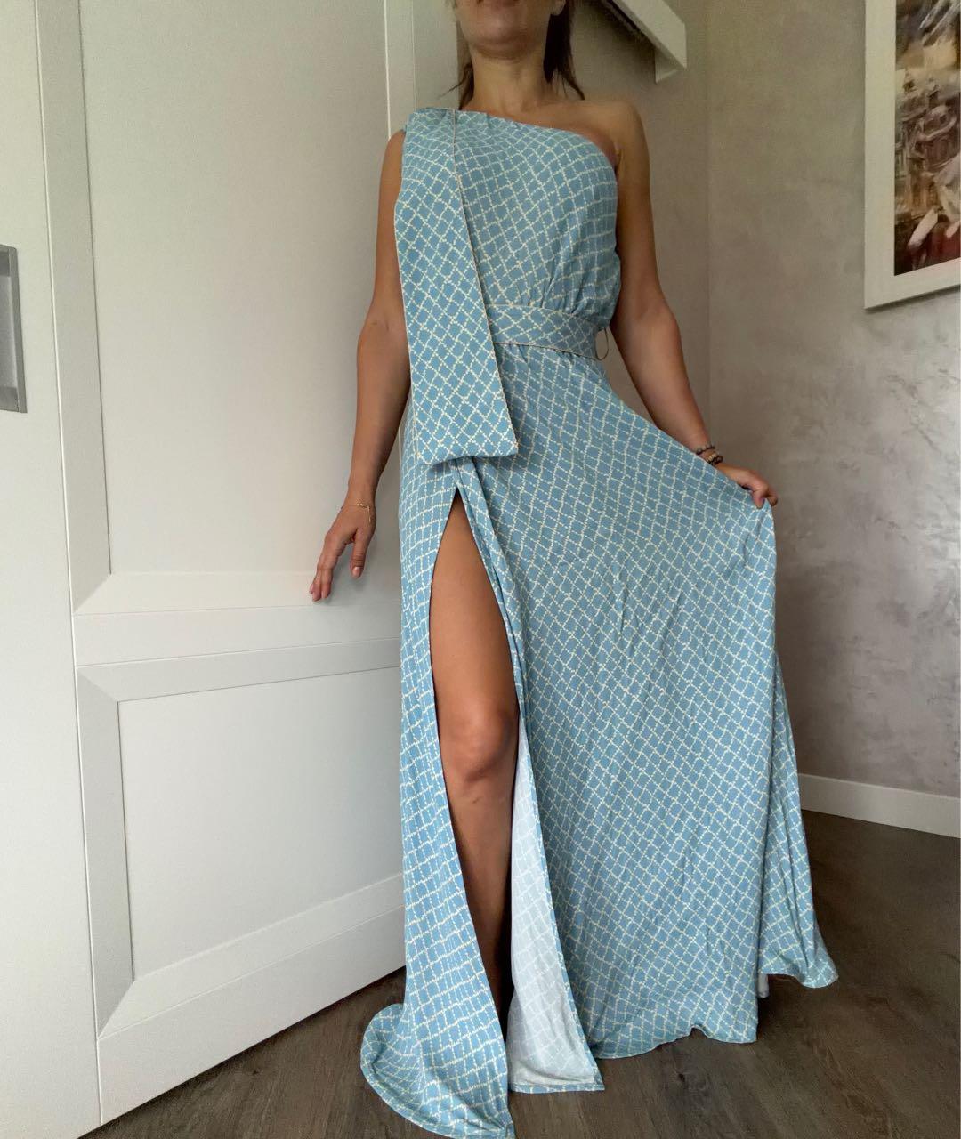 ELISABETTA FRANCHI Голубое вискозное коктейльное платье, фото 2