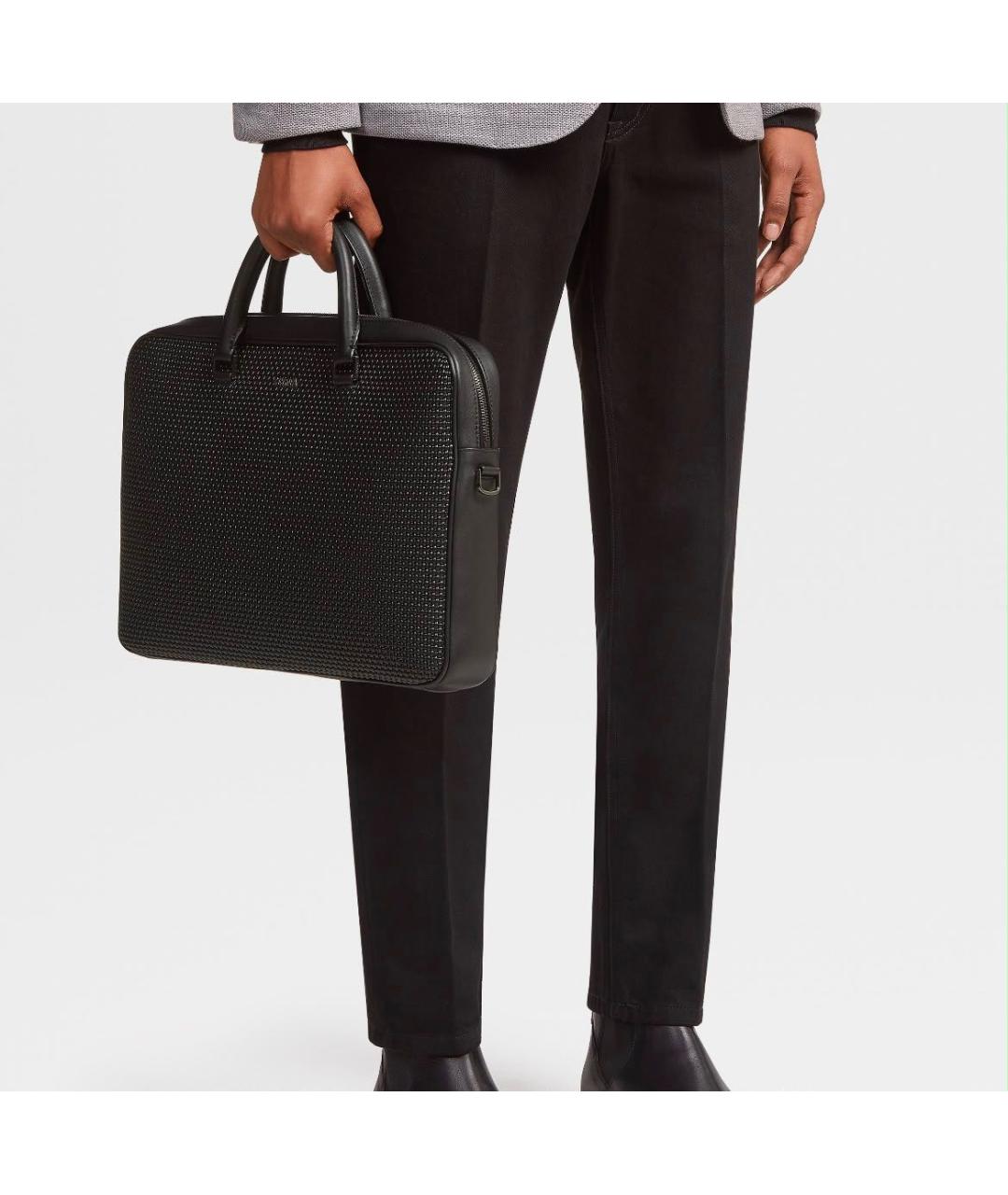 ZEGNA Черный кожаный портфель, фото 4