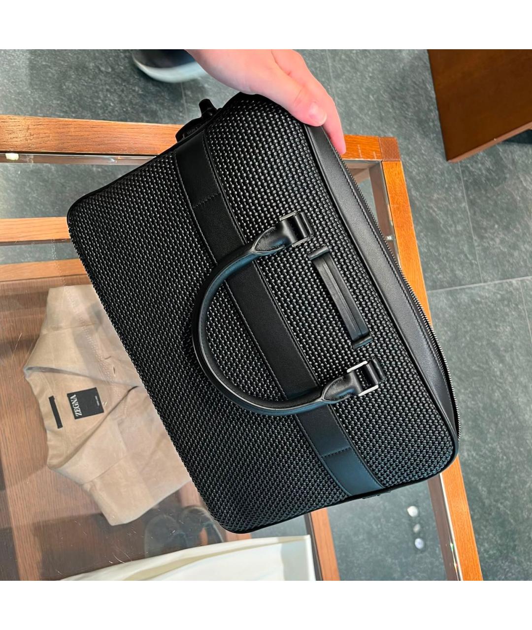 ZEGNA Черный кожаный портфель, фото 6