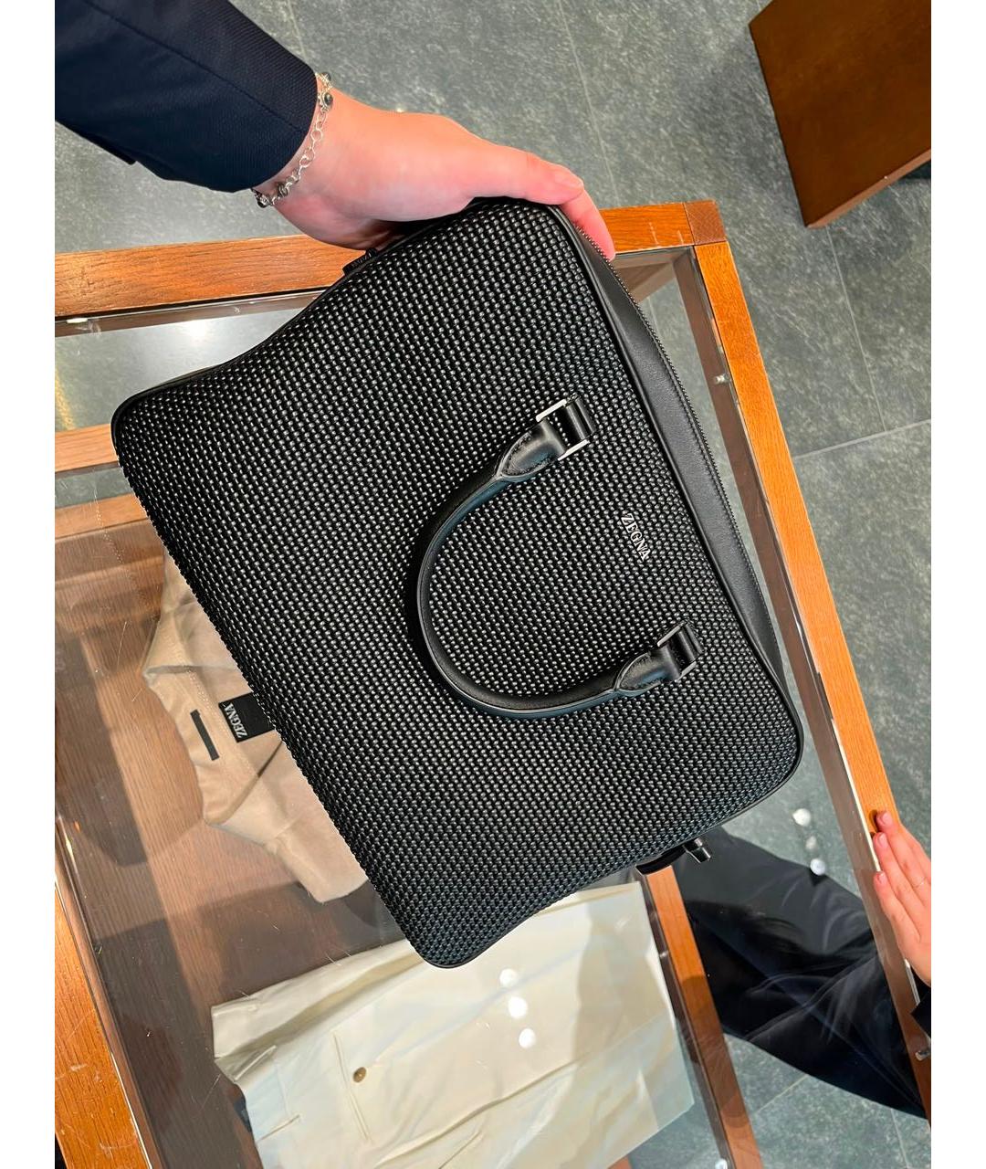 ZEGNA Черный кожаный портфель, фото 7