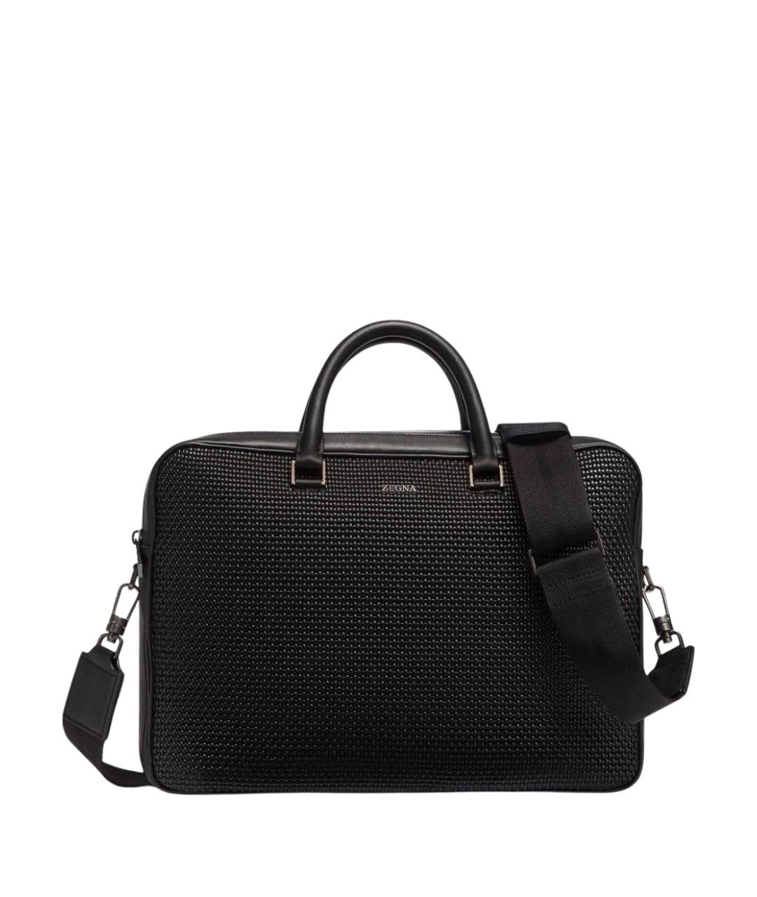 ZEGNA Черный кожаный портфель, фото 1
