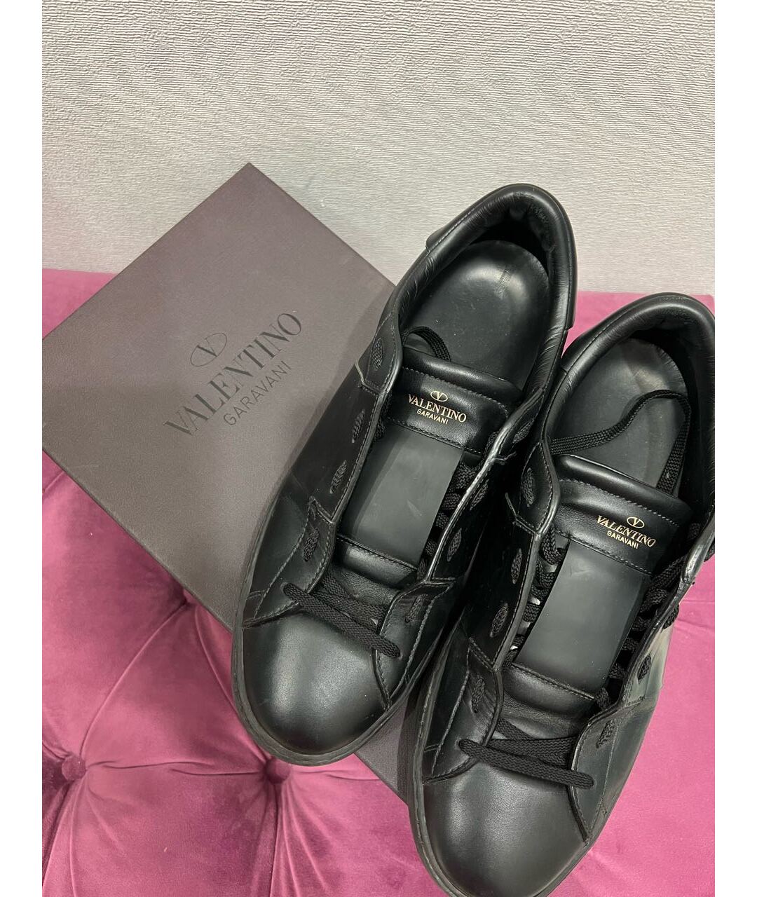 VALENTINO Черные кожаные низкие кроссовки / кеды, фото 7