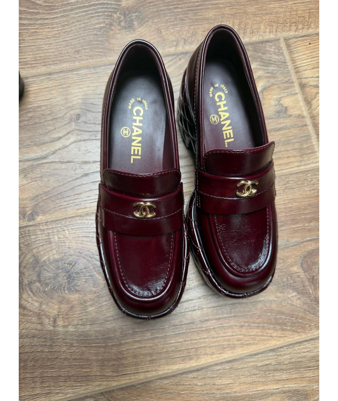 CHANEL Бордовые кожаные лоферы, фото 2