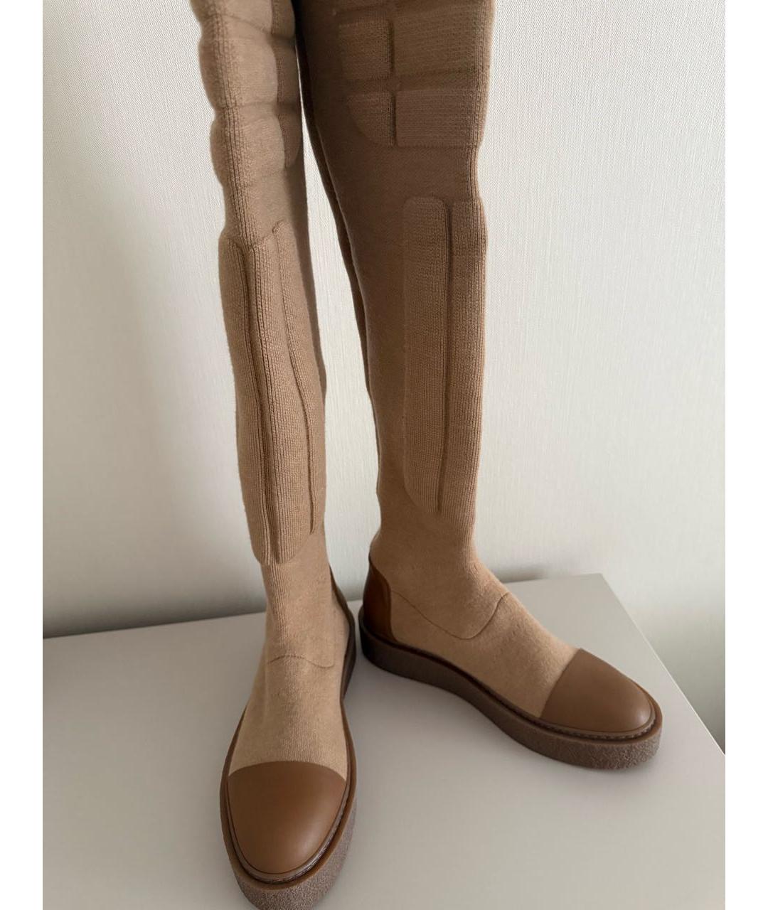 MAX MARA Коричневые текстильные ботфорты, фото 4