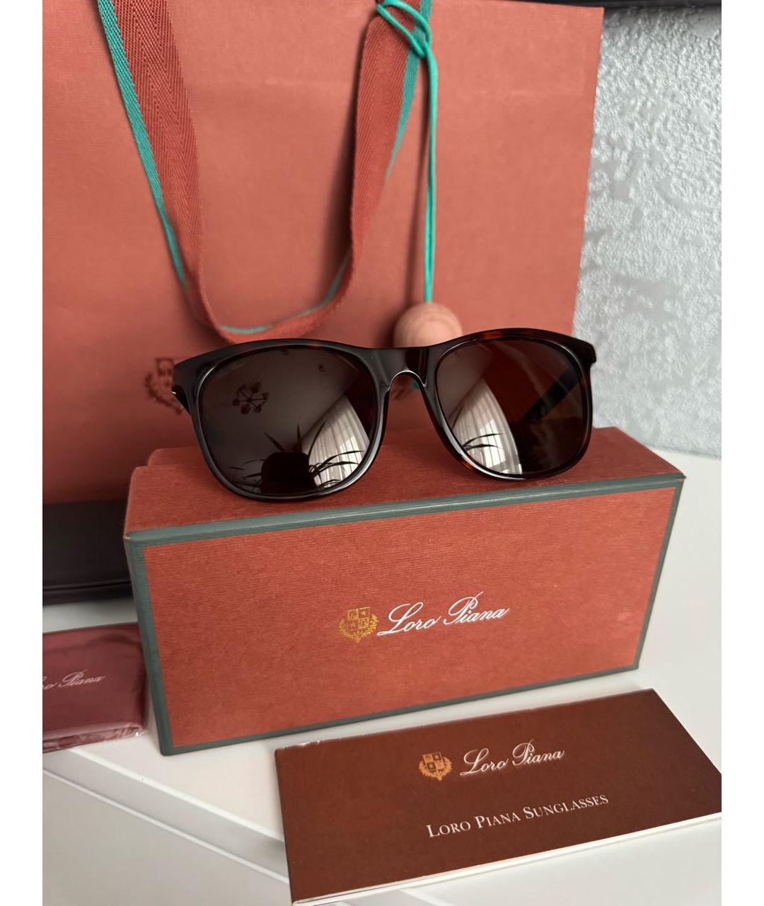 LORO PIANA Коричневые пластиковые солнцезащитные очки, фото 2