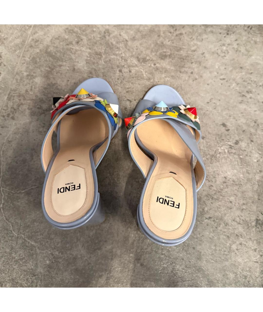 FENDI Голубые мюли из лакированной кожи, фото 4