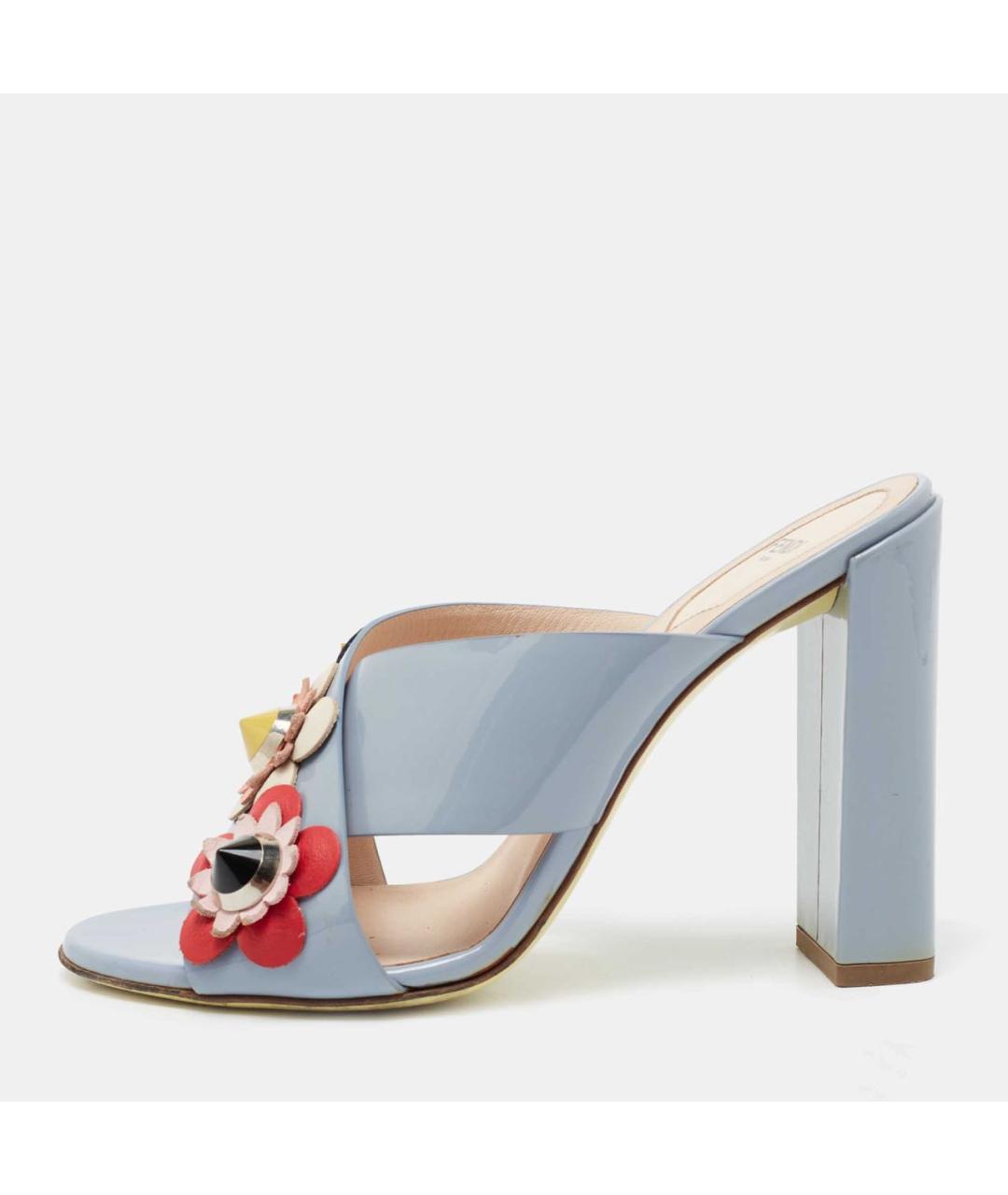 FENDI Голубые мюли из лакированной кожи, фото 6
