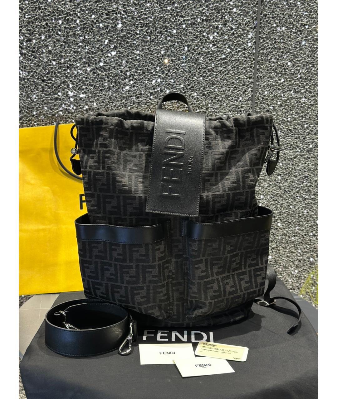 FENDI Черный деним рюкзак, фото 10