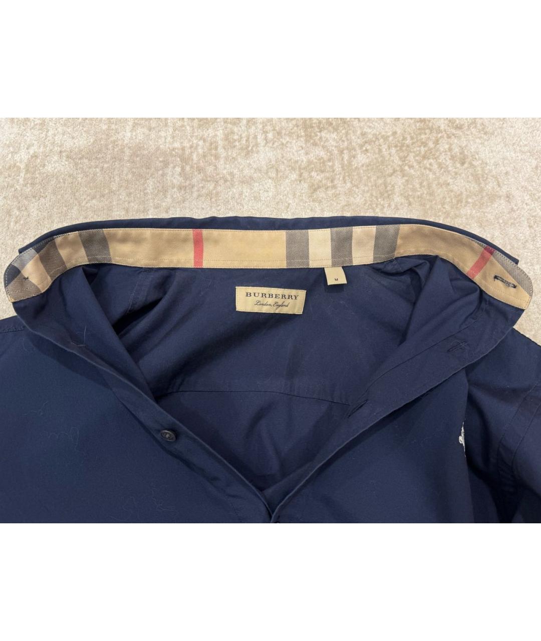 BURBERRY Темно-синяя хлопковая кэжуал рубашка, фото 4
