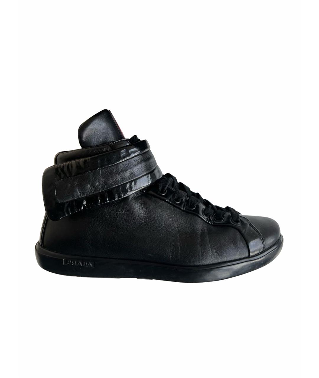 PRADA Черные кожаные кеды, фото 1