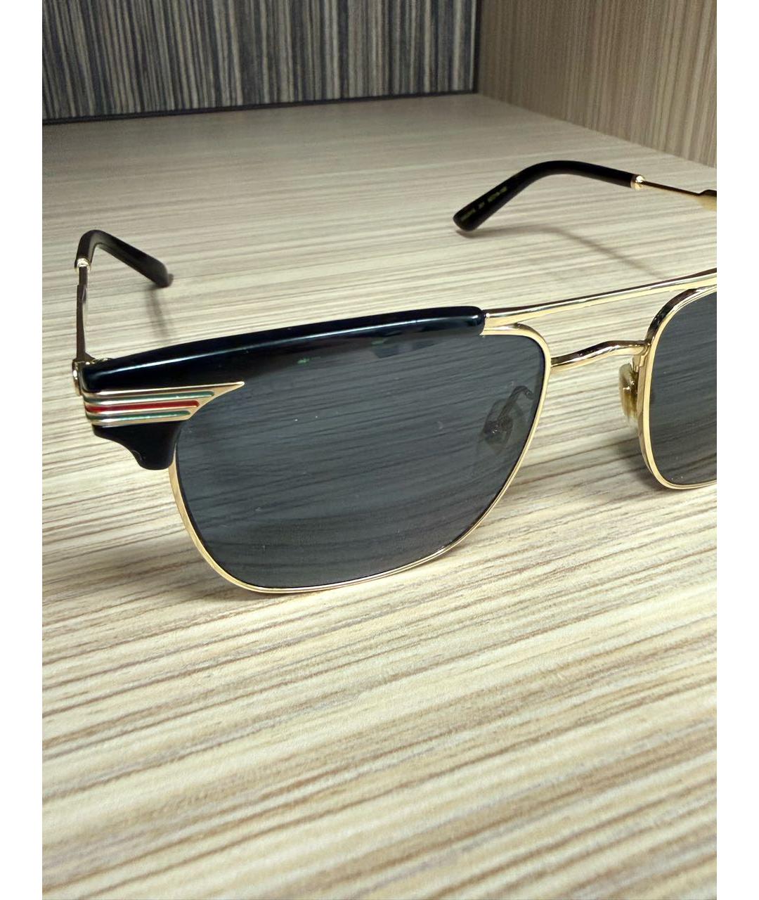GUCCI Золотые металлические солнцезащитные очки, фото 8