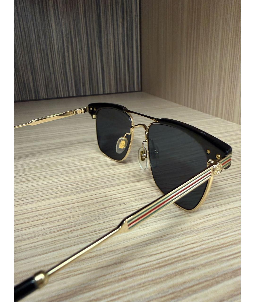 GUCCI Золотые металлические солнцезащитные очки, фото 7
