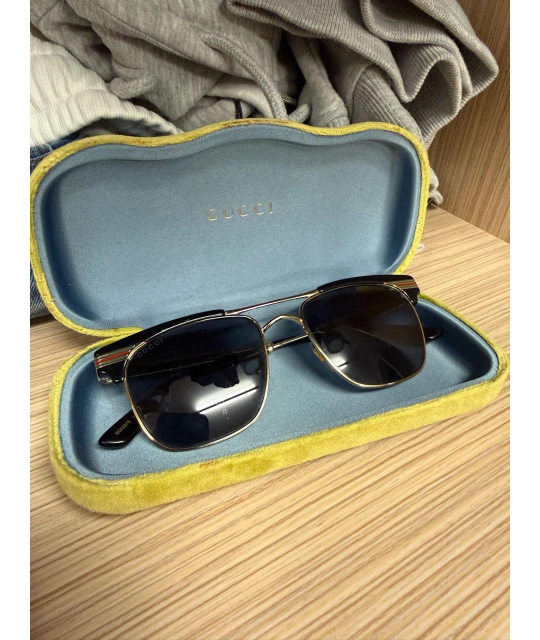 GUCCI Золотые металлические солнцезащитные очки, фото 2