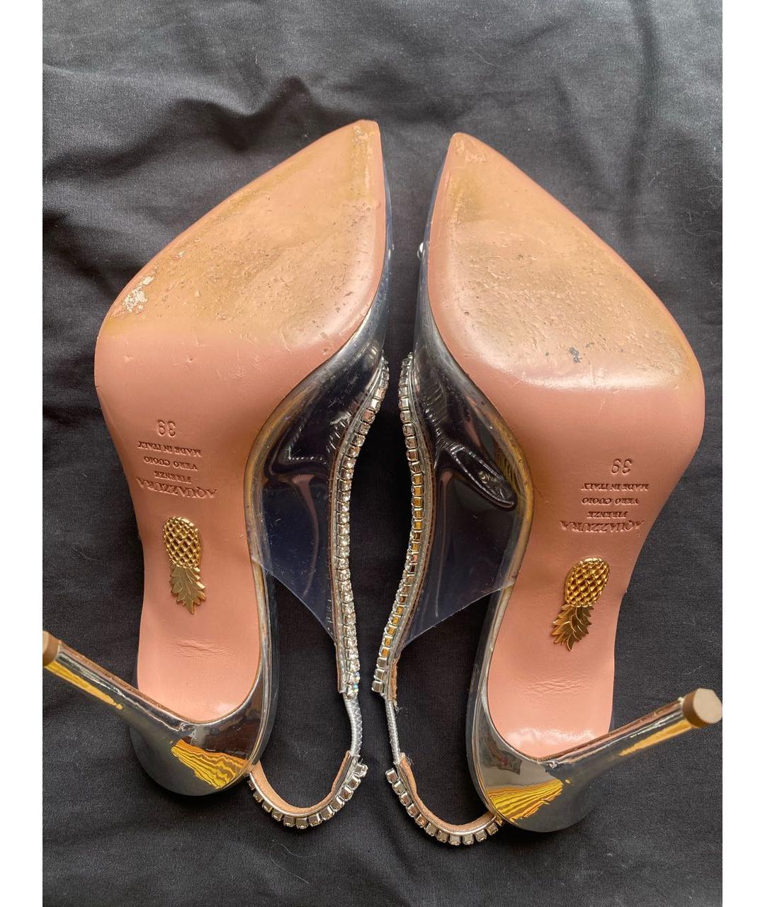 AQUAZZURA Серебряные кожаные босоножки, фото 7