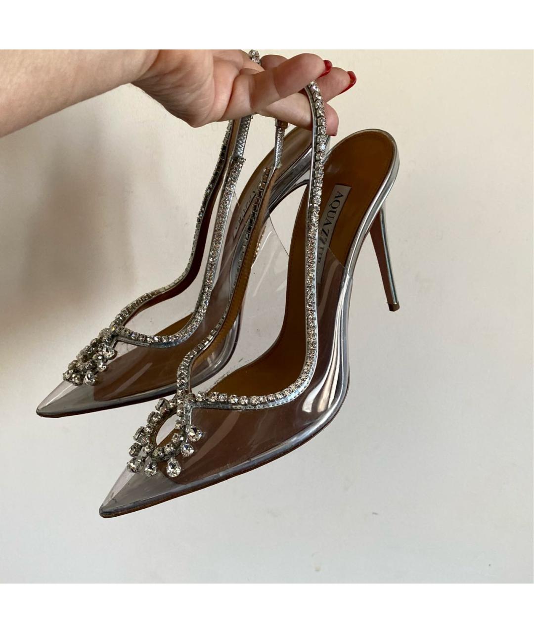 AQUAZZURA Серебряные кожаные босоножки, фото 3