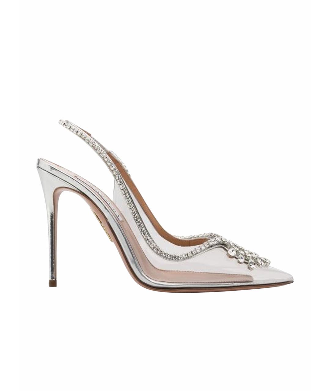 AQUAZZURA Серебряные кожаные босоножки, фото 1