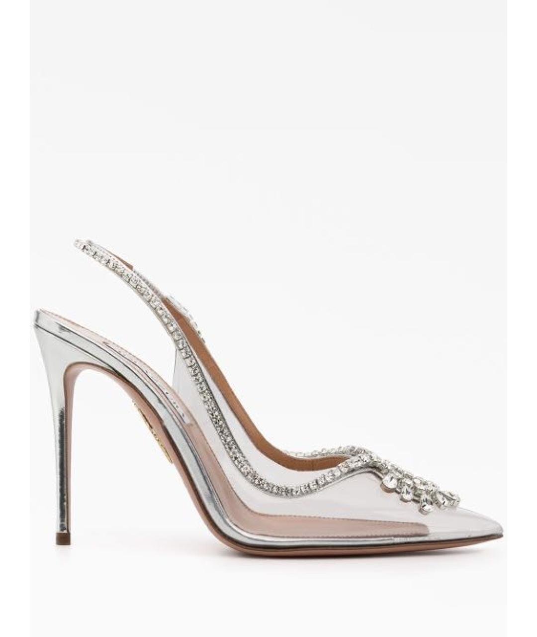 AQUAZZURA Серебряные кожаные босоножки, фото 9