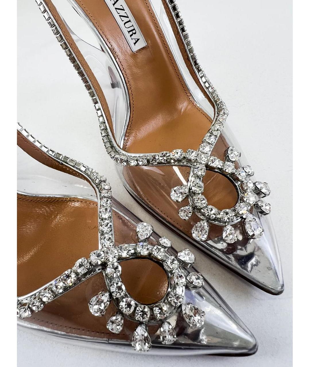 AQUAZZURA Серебряные кожаные босоножки, фото 4