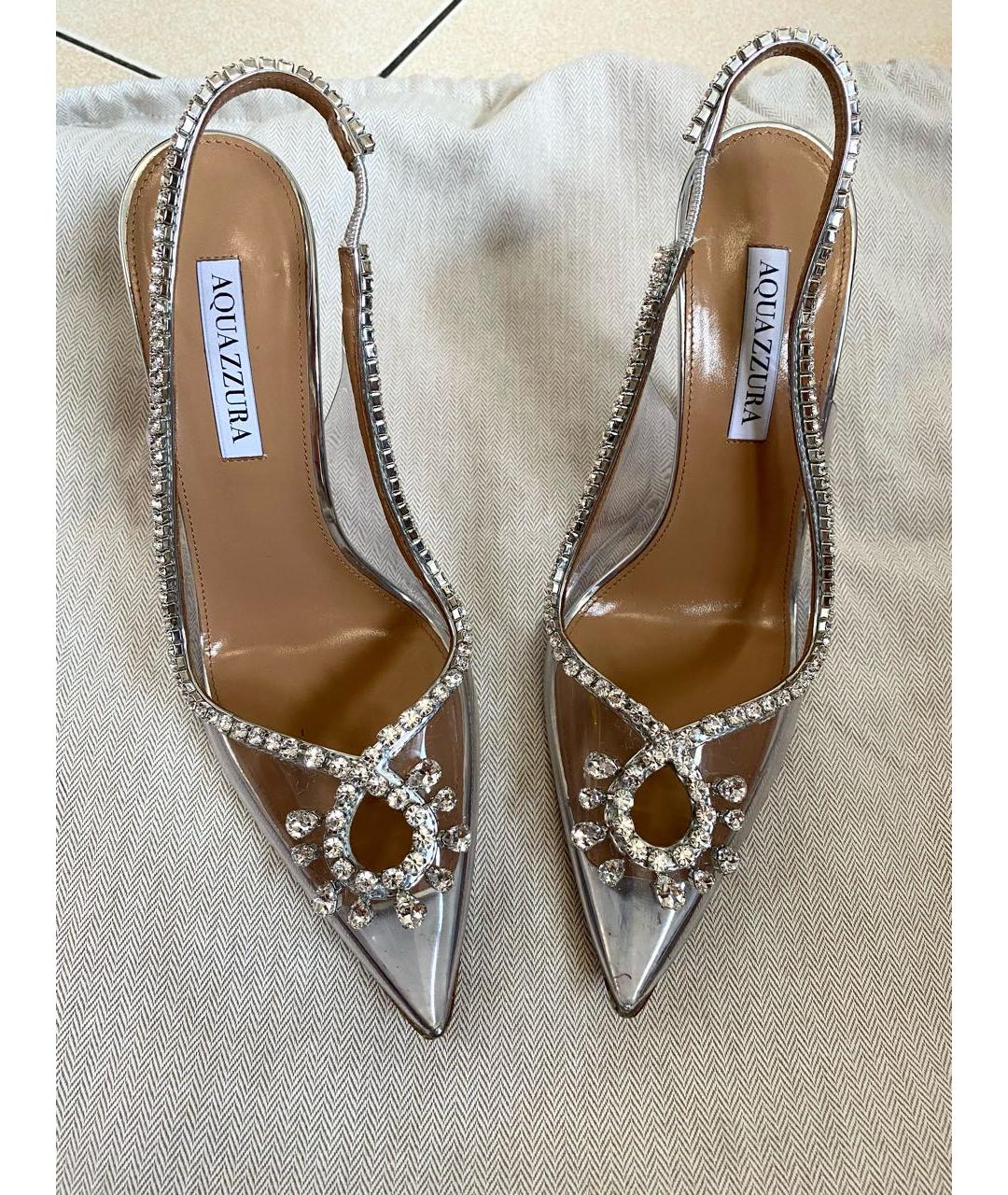 AQUAZZURA Серебряные кожаные босоножки, фото 5