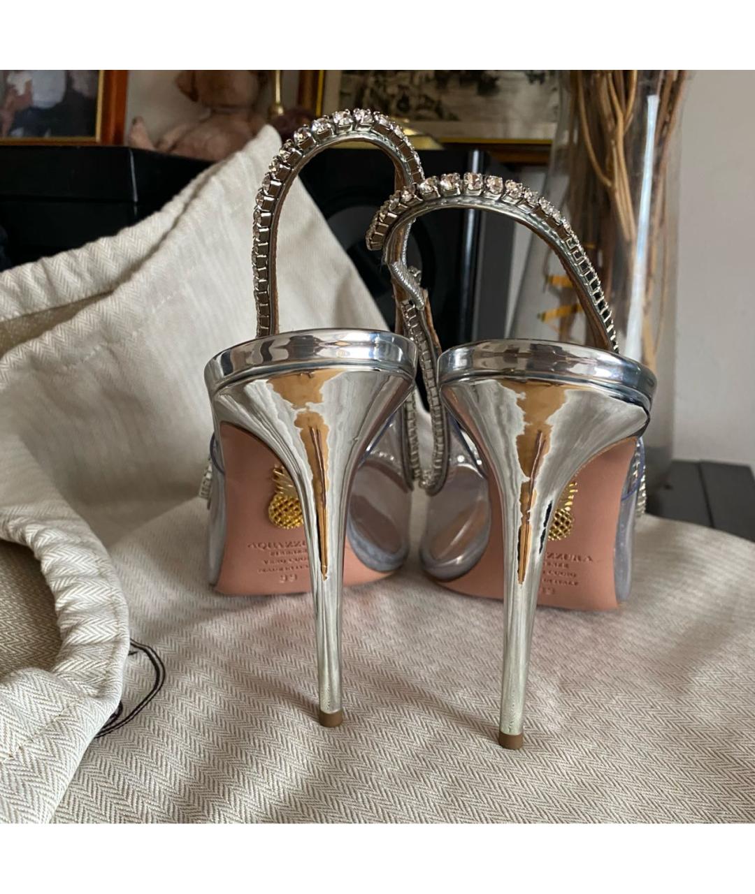 AQUAZZURA Серебряные кожаные босоножки, фото 8
