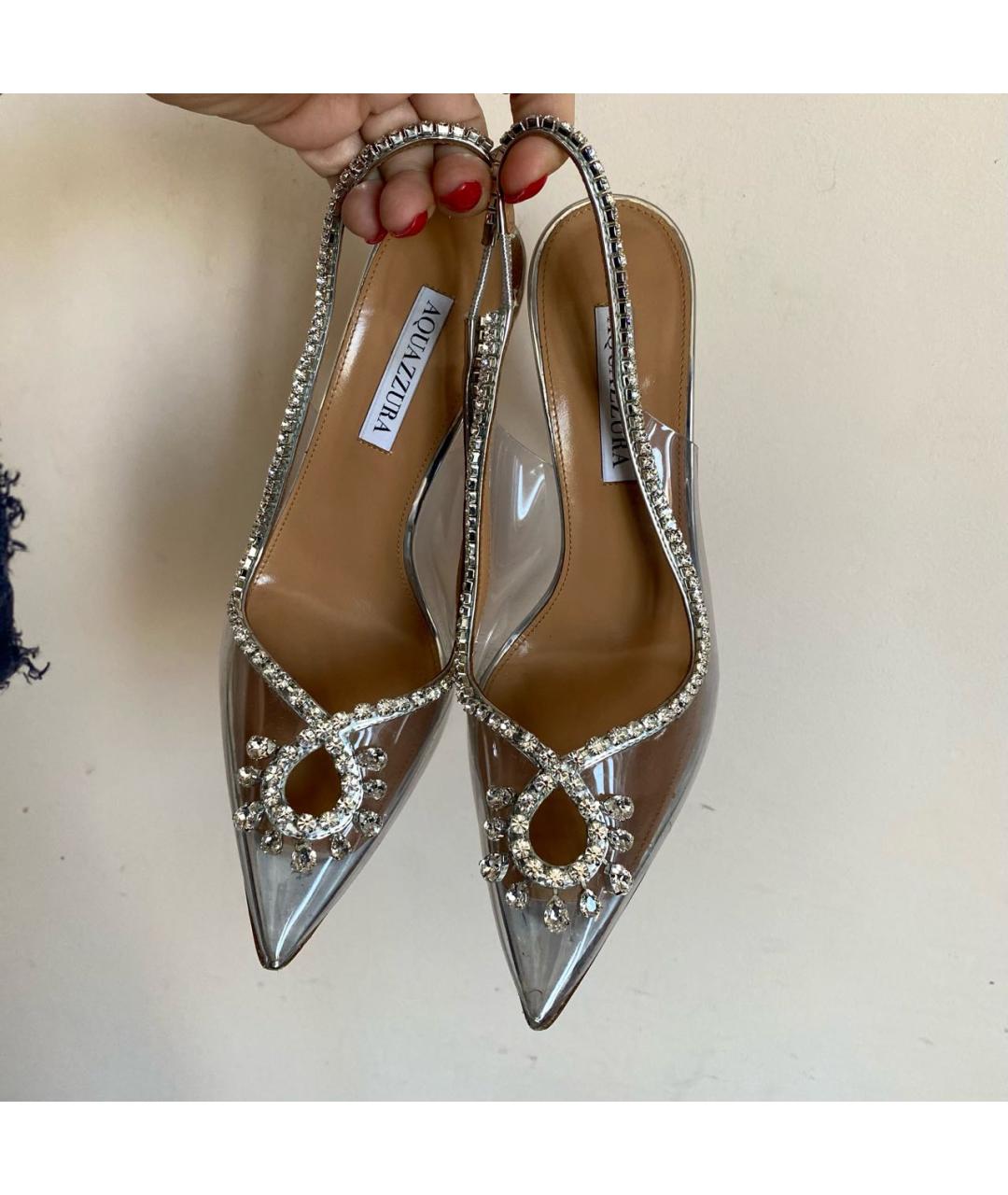 AQUAZZURA Серебряные кожаные босоножки, фото 2