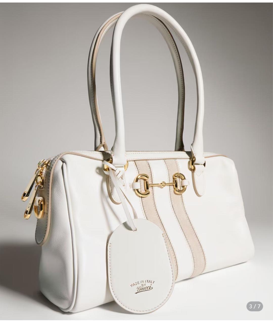 GUCCI Белая кожаная сумка тоут, фото 2