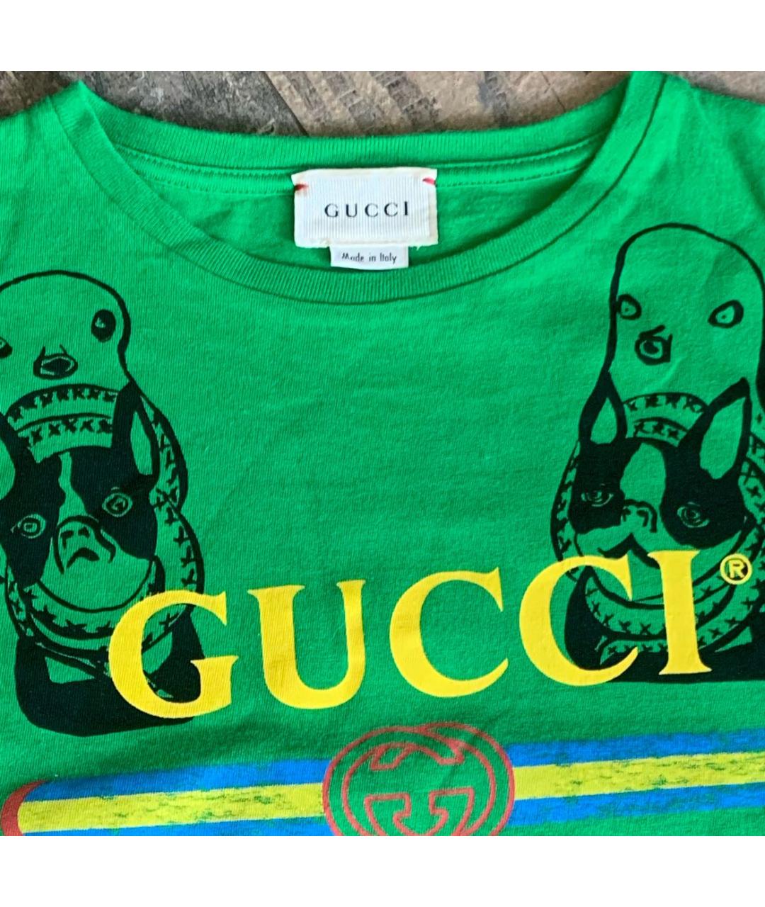 GUCCI Зеленая хлопковая детская футболка, фото 5