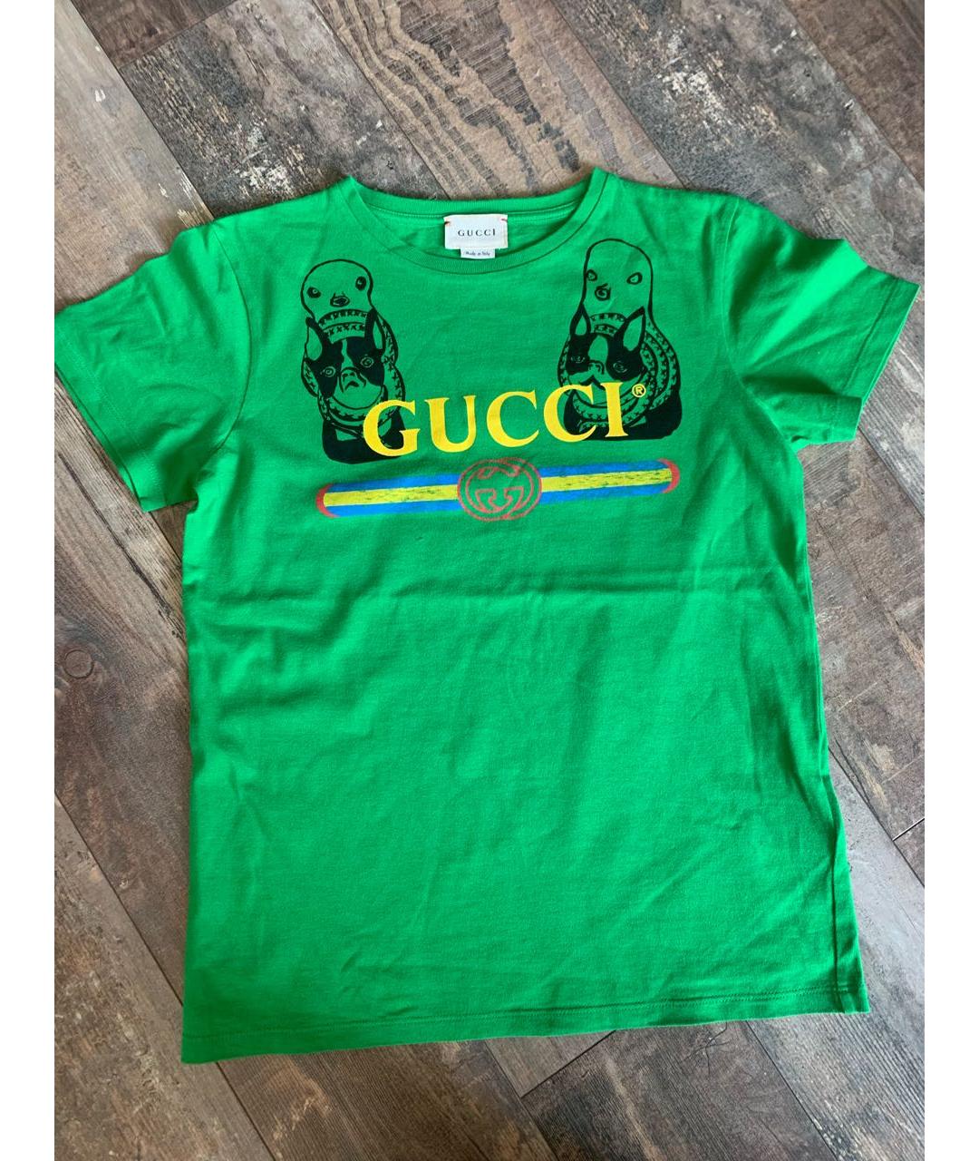 GUCCI Зеленая хлопковая детская футболка, фото 7
