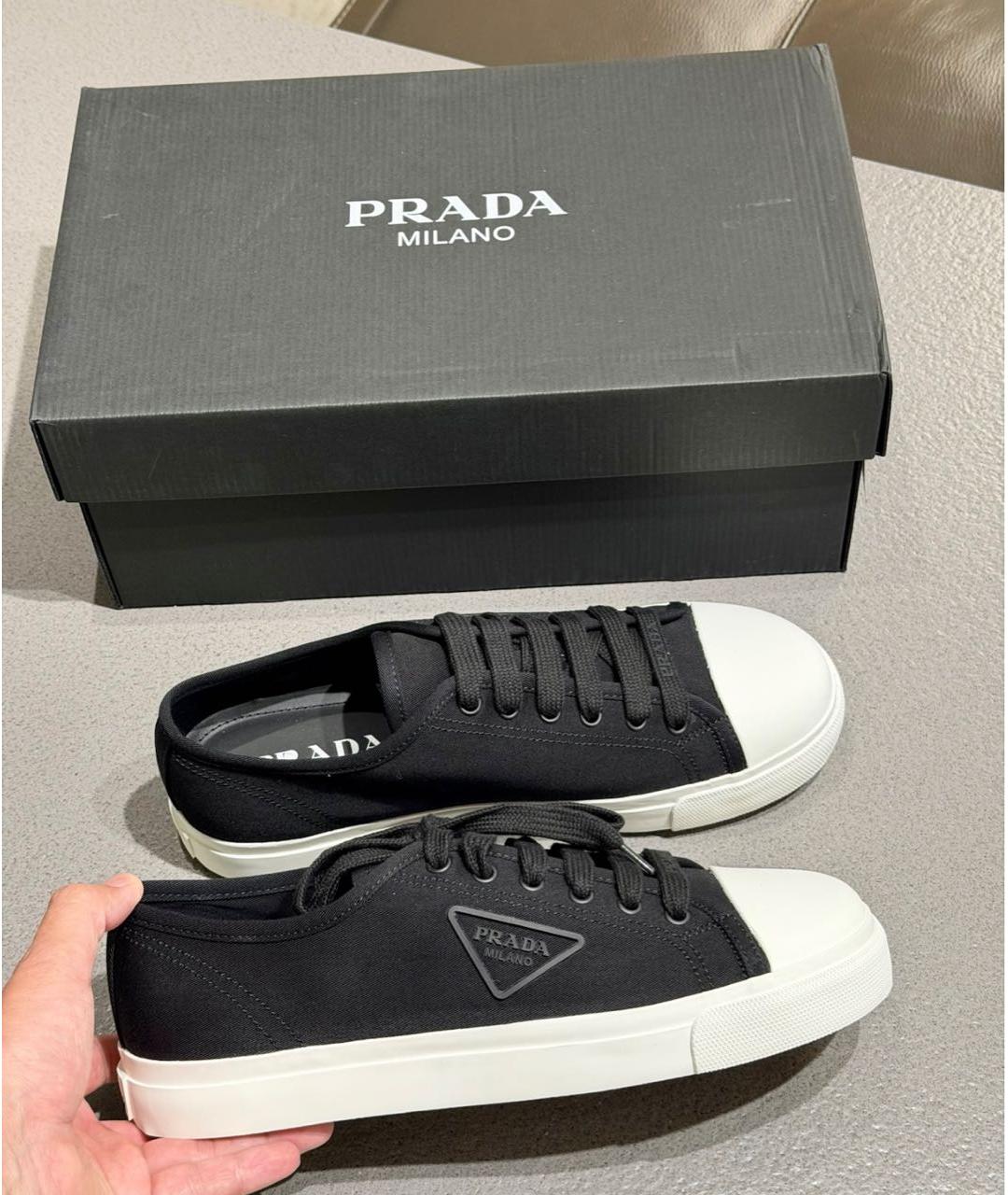 PRADA Черные текстильные низкие кроссовки / кеды, фото 5