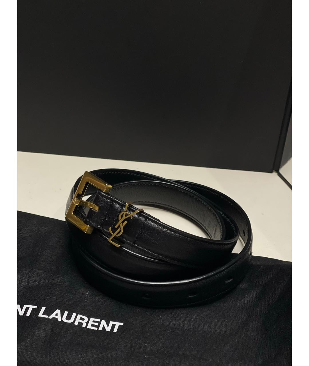 SAINT LAURENT Черный кожаный ремень, фото 2