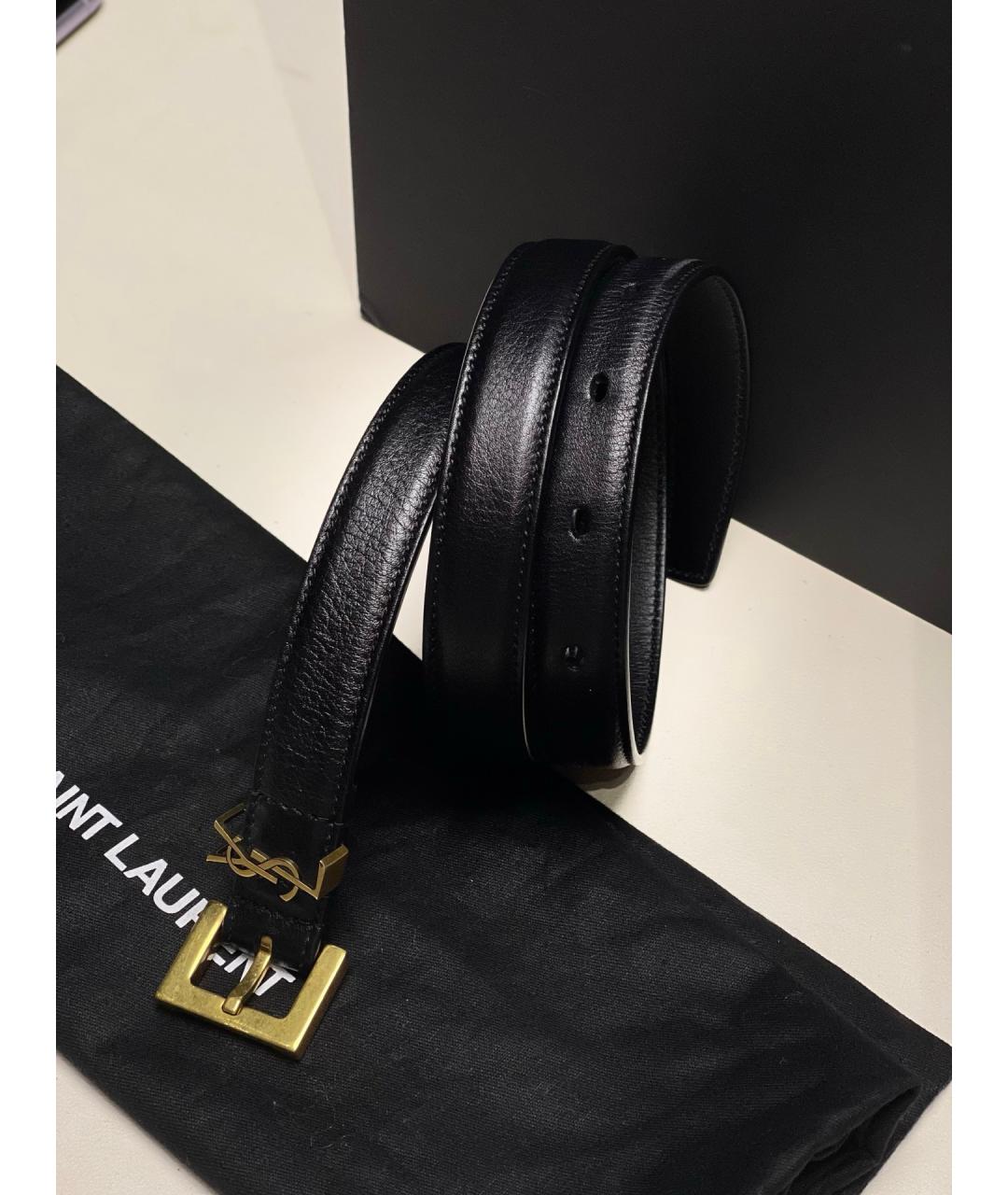SAINT LAURENT Черный кожаный ремень, фото 3