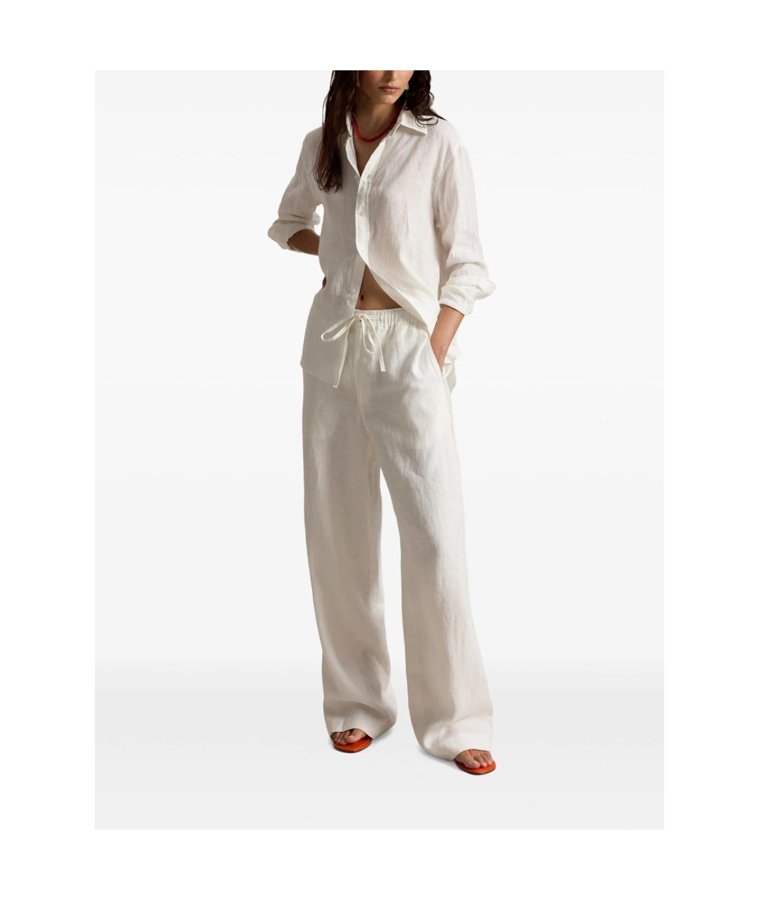 RALPH LAUREN Белые льняные прямые брюки, фото 4