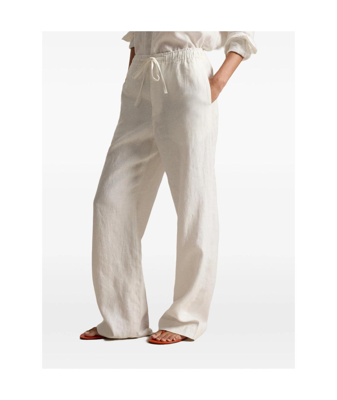 RALPH LAUREN Белые льняные прямые брюки, фото 2
