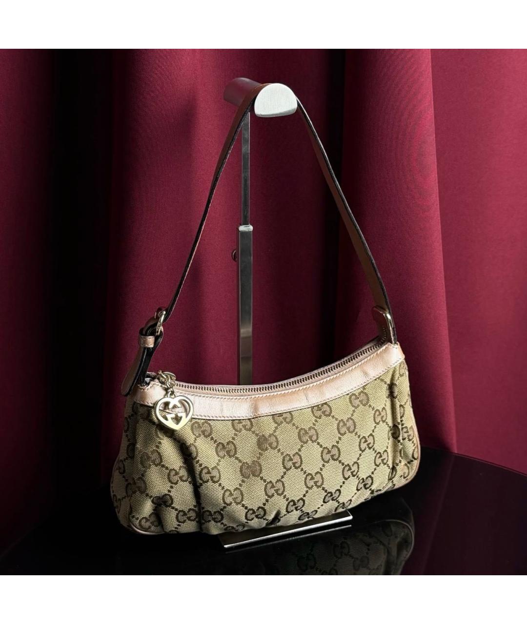 GUCCI Бежевая тканевая сумка с короткими ручками, фото 2