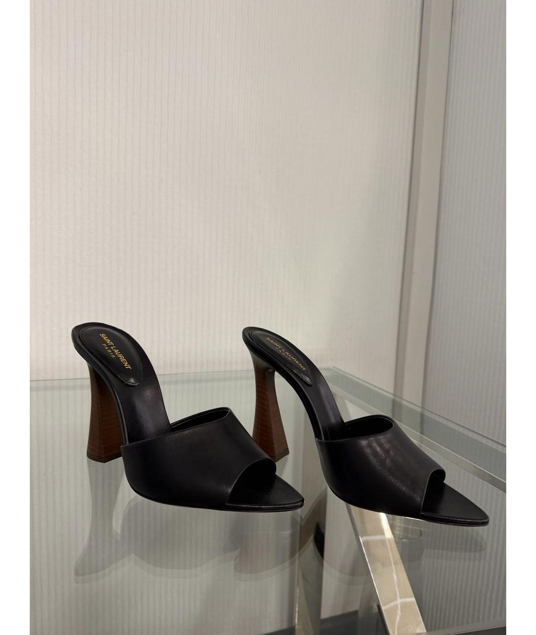 SAINT LAURENT Черные кожаные босоножки, фото 8
