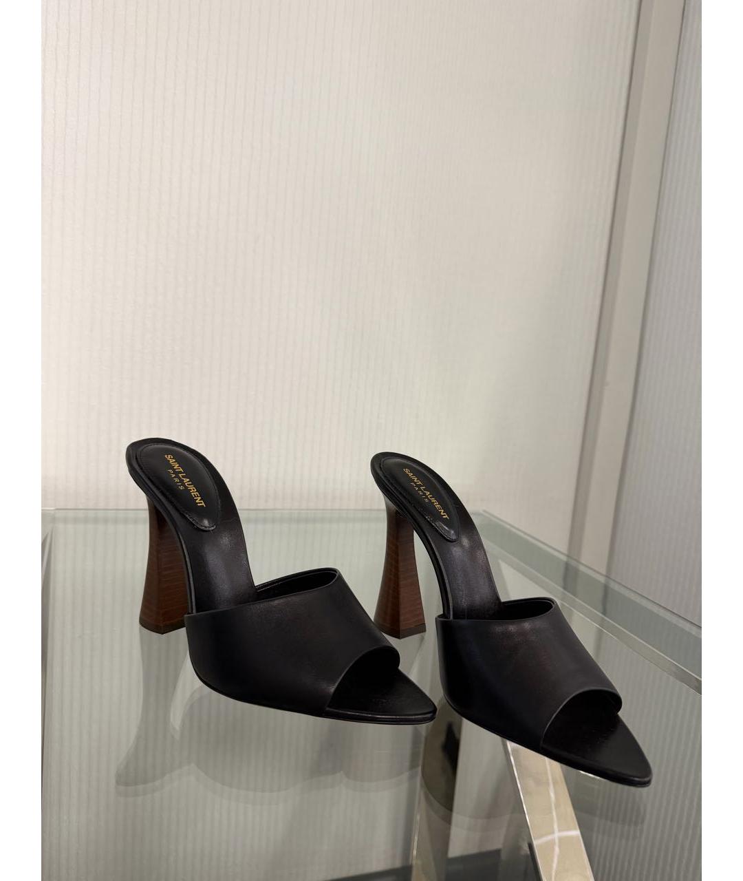 SAINT LAURENT Черные кожаные босоножки, фото 7
