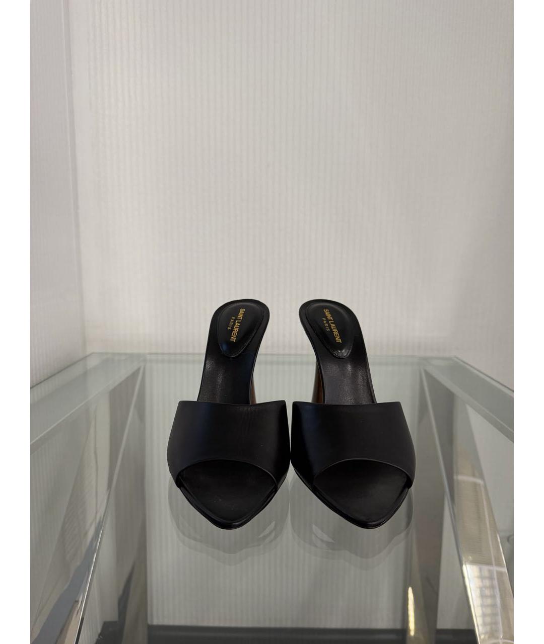 SAINT LAURENT Черные кожаные босоножки, фото 5