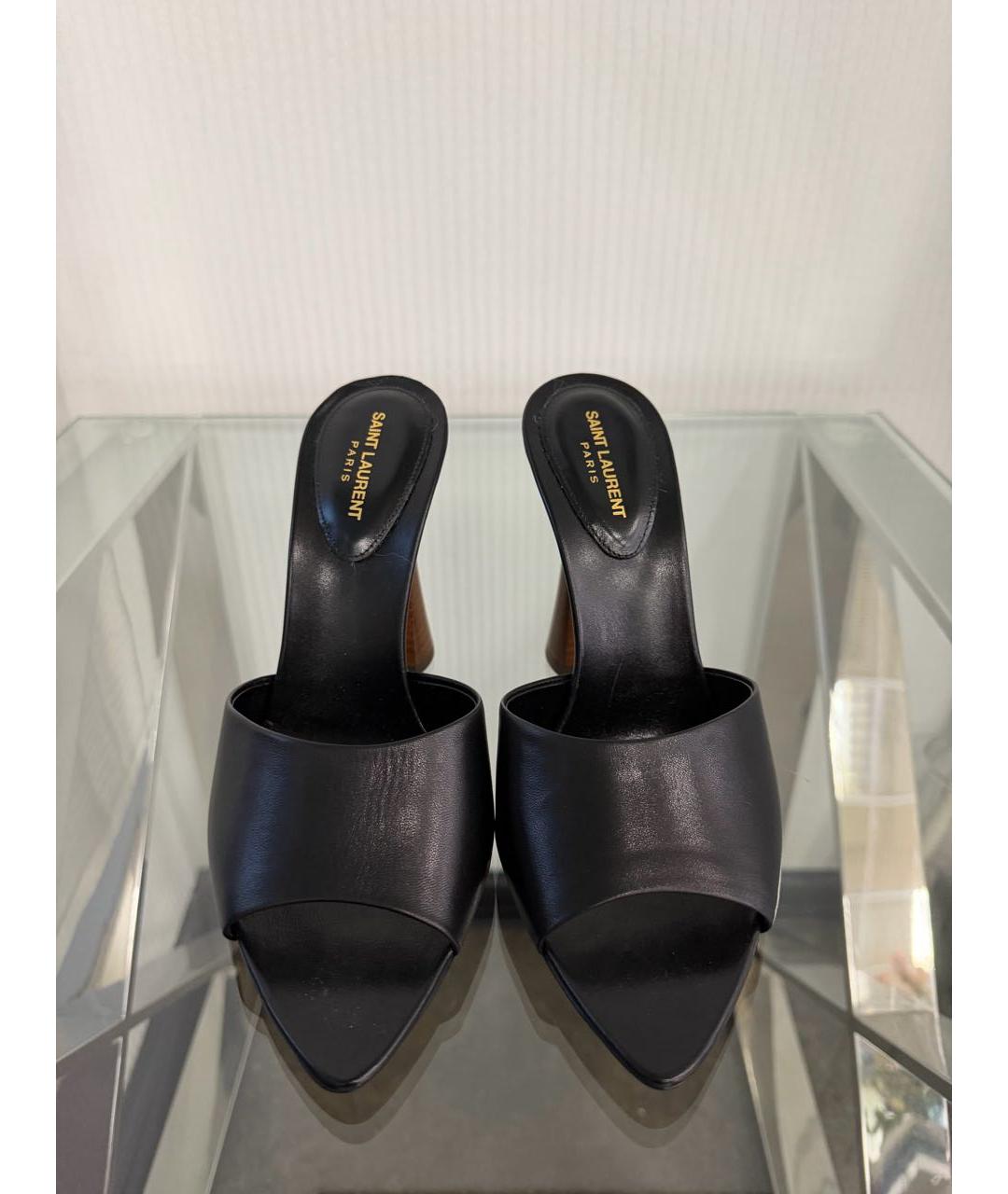 SAINT LAURENT Черные кожаные босоножки, фото 2