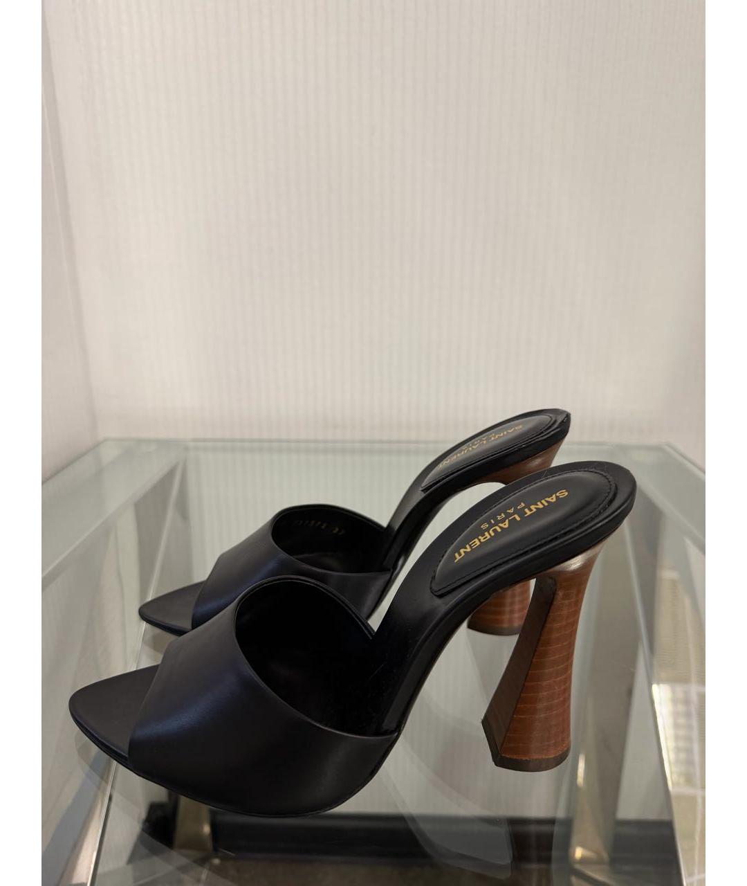 SAINT LAURENT Черные кожаные босоножки, фото 3