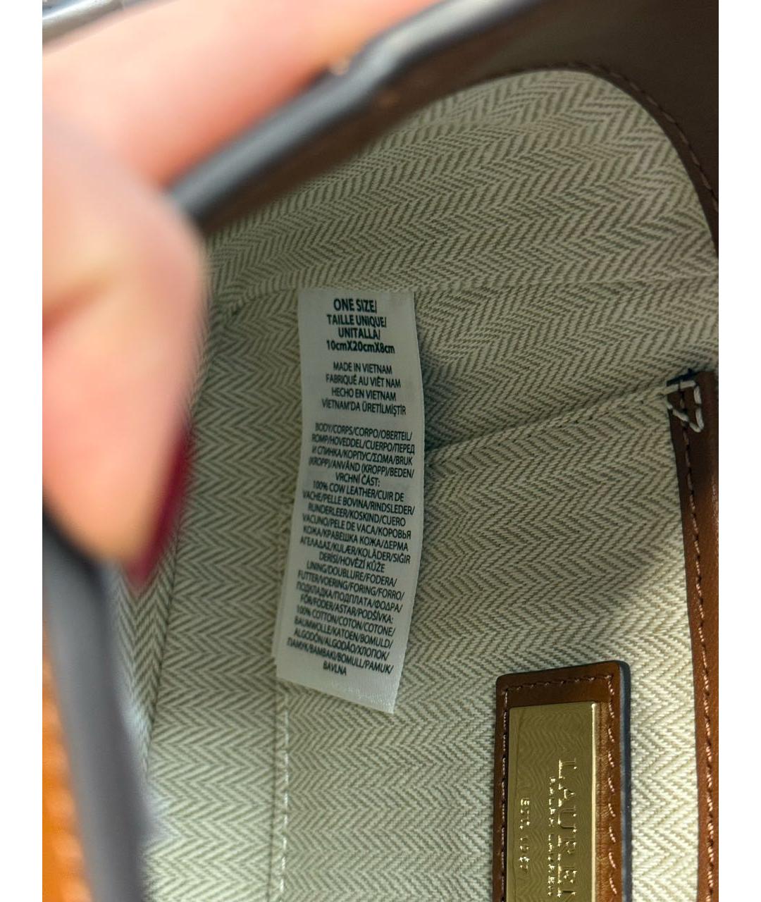 POLO RALPH LAUREN Коричневая кожаная сумка через плечо, фото 4