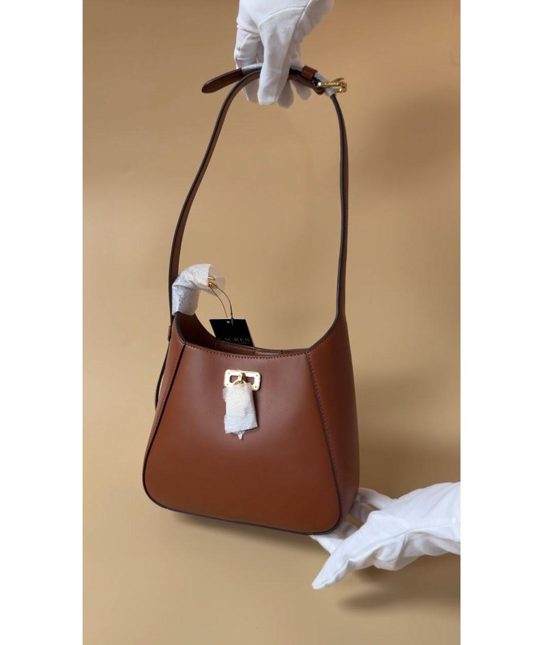 POLO RALPH LAUREN Коричневая кожаная сумка через плечо, фото 2