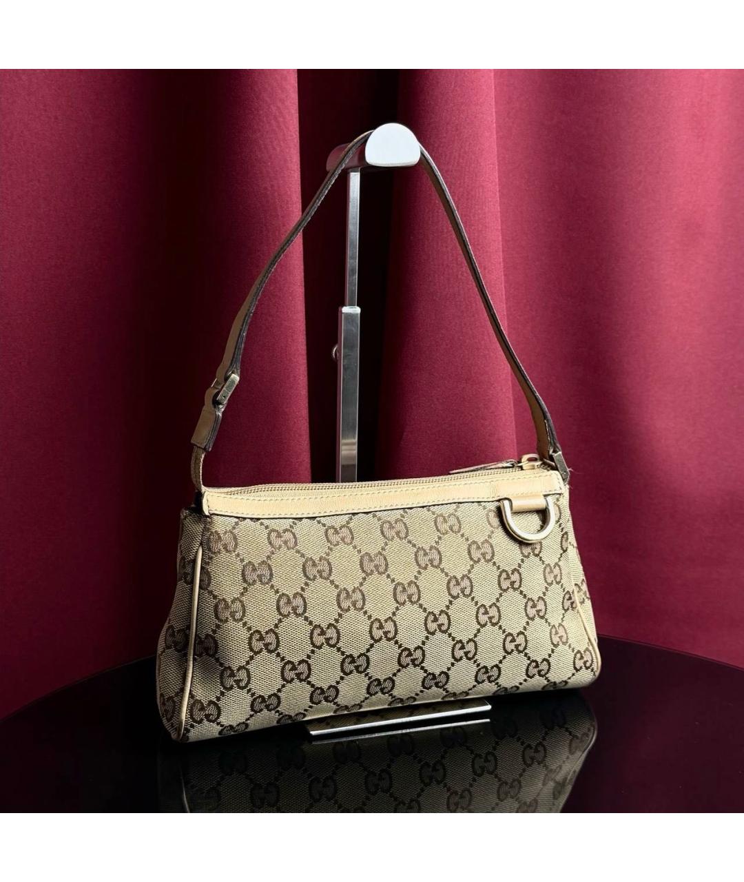 GUCCI Бежевая тканевая сумка с короткими ручками, фото 2