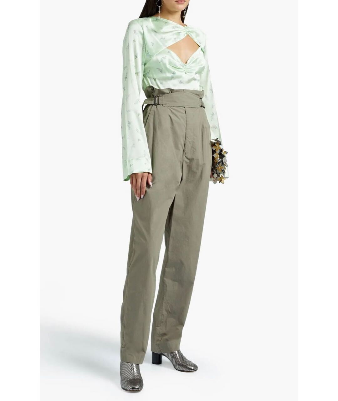 ISABEL MARANT Хаки хлопковые прямые брюки, фото 4