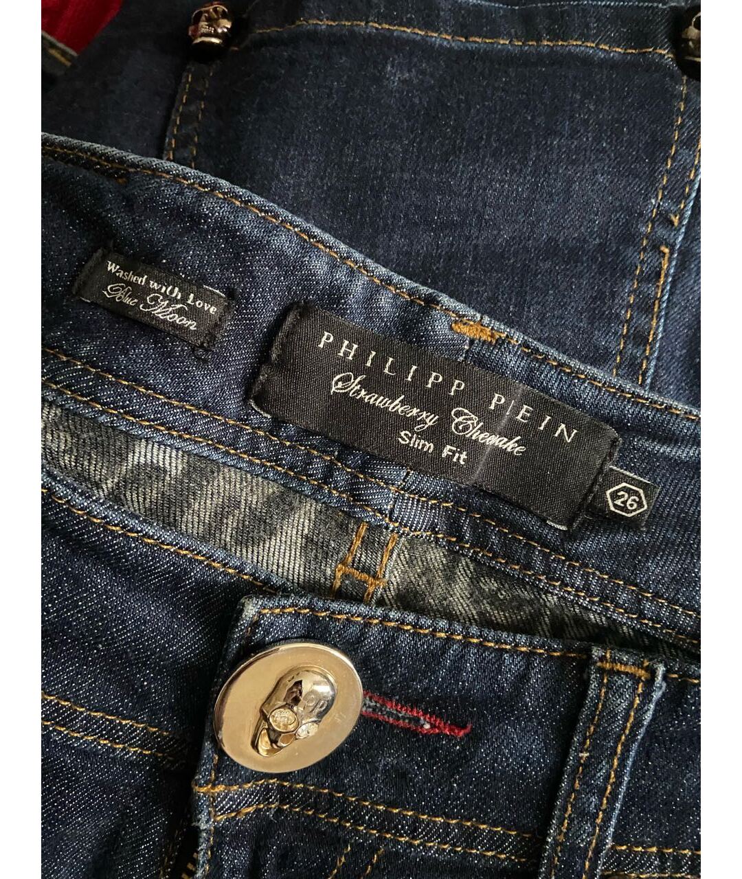 PHILIPP PLEIN Темно-синие хлопковые джинсы слим, фото 4
