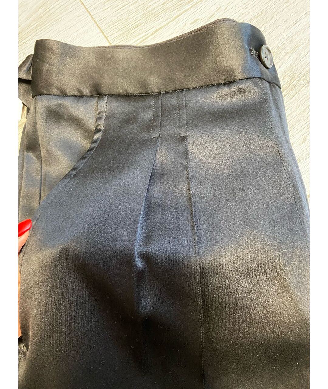NILI LOTAN Черные шелковые прямые брюки, фото 6